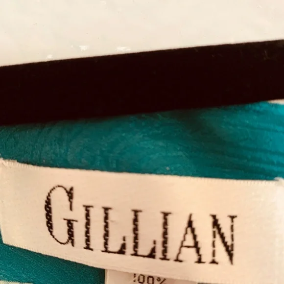 Vintage Gillian Silk Dress Size 10 Teal Green Blue Sweetheart Neckline Paisley - Picture 2 of 14